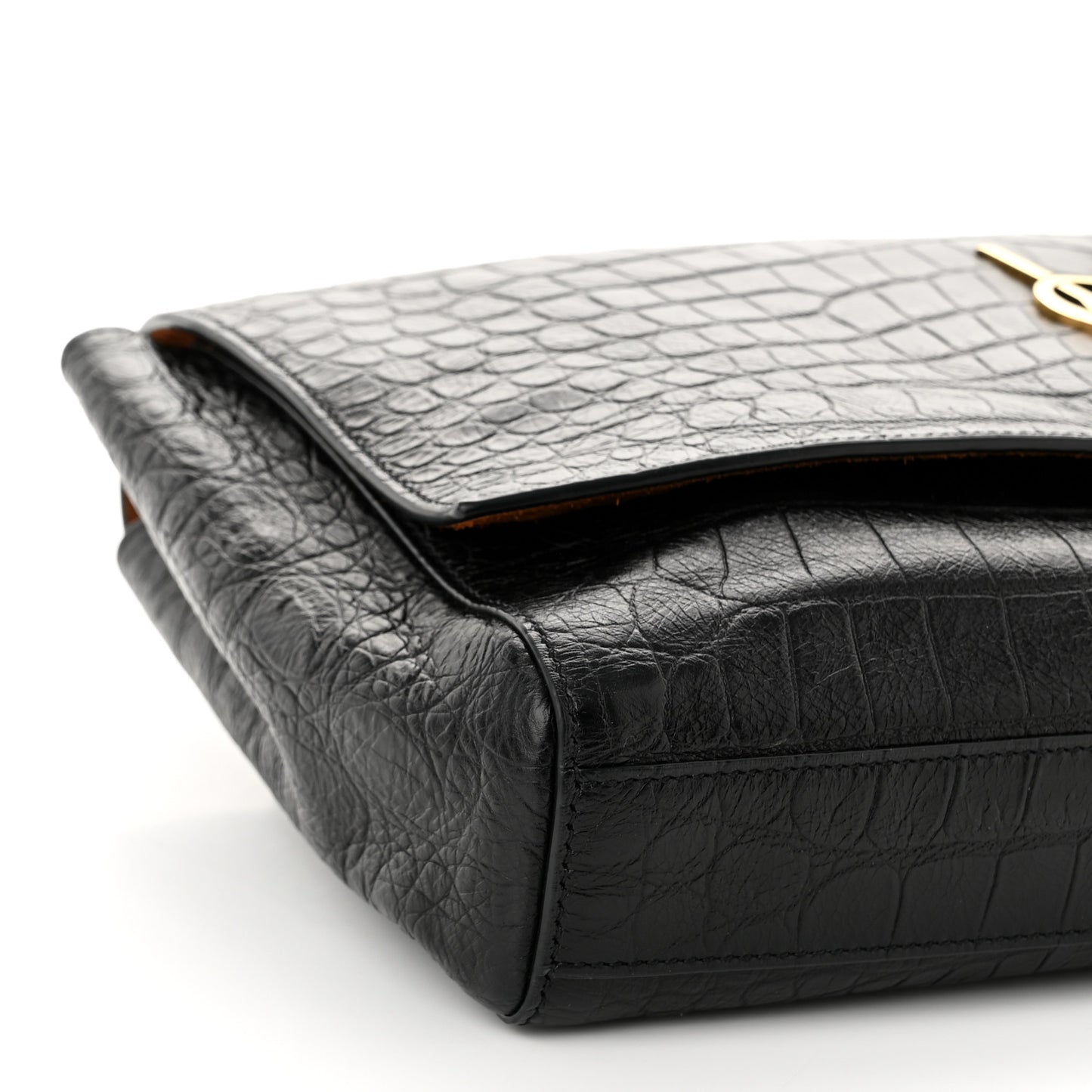 Calfskin Crocodile Embossed Suede Medium Reversible Monogram Kate Satchel Military Taupe