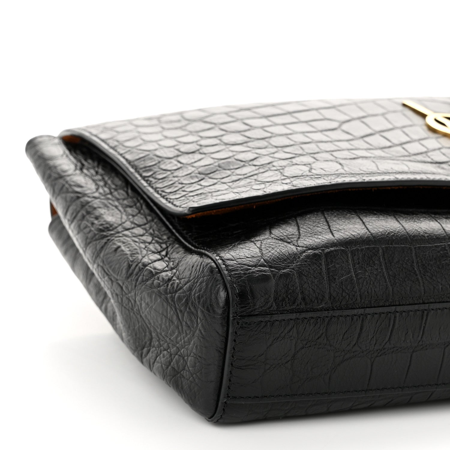 Saint Laurent Calfskin Crocodile Embossed Suede Medium Reversible Monogram Kate Satchel Military Taupe 12 of 13