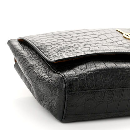 Saint Laurent Calfskin Crocodile Embossed Suede Medium Reversible Monogram Kate Satchel Military Taupe 12 of 13