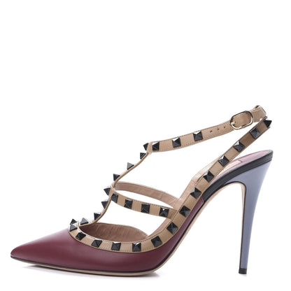 Valentino Garavani Nappa Rockstud Ankle Strap 100mm Pumps 41 Dark Red Multicolor 1 of 8