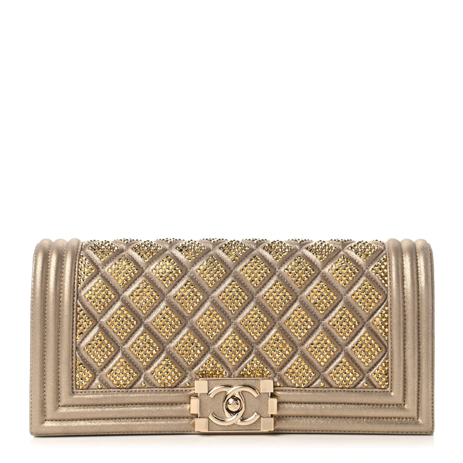 Chanel Metallic Lambskin Crystal Boy Flap Clutch Gold 1 of 11