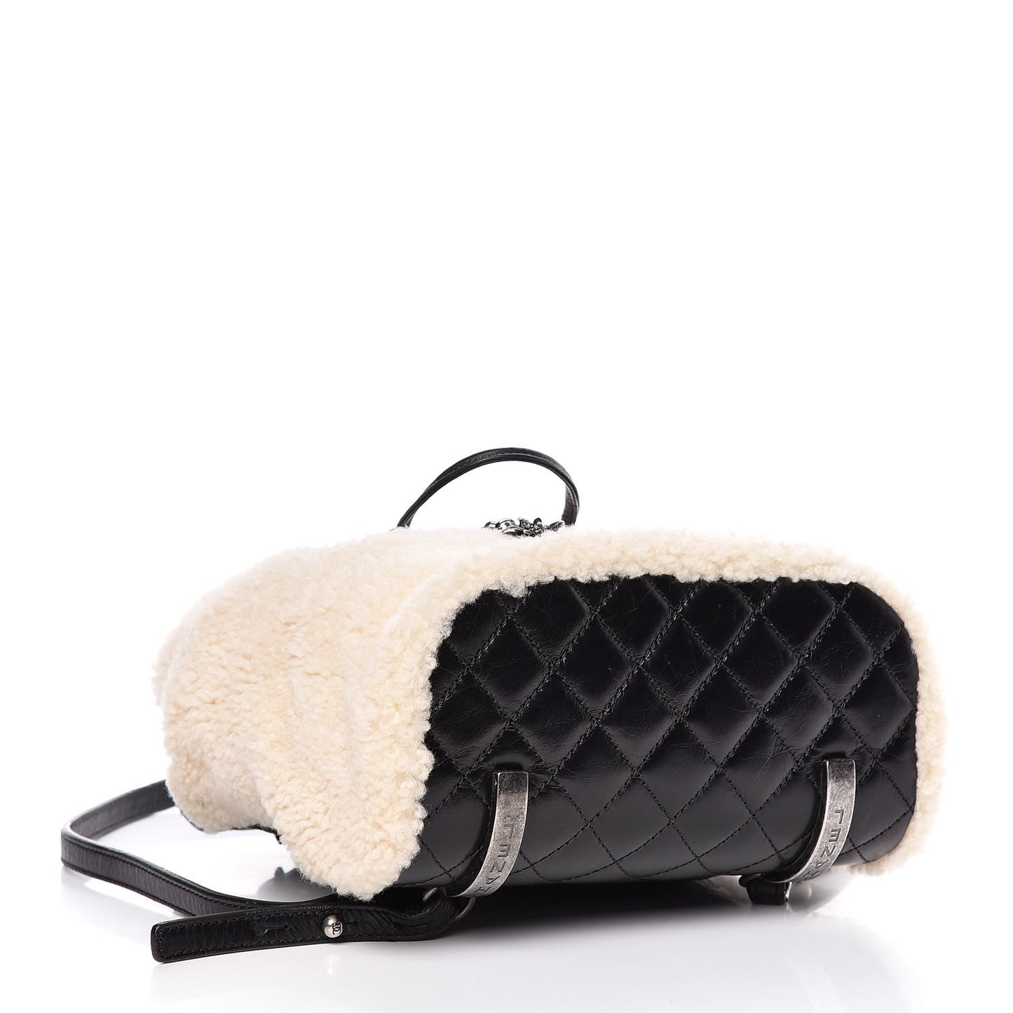 Glazed Calfskin Shearling Quilted Small Mountain Backpack Black Ivory