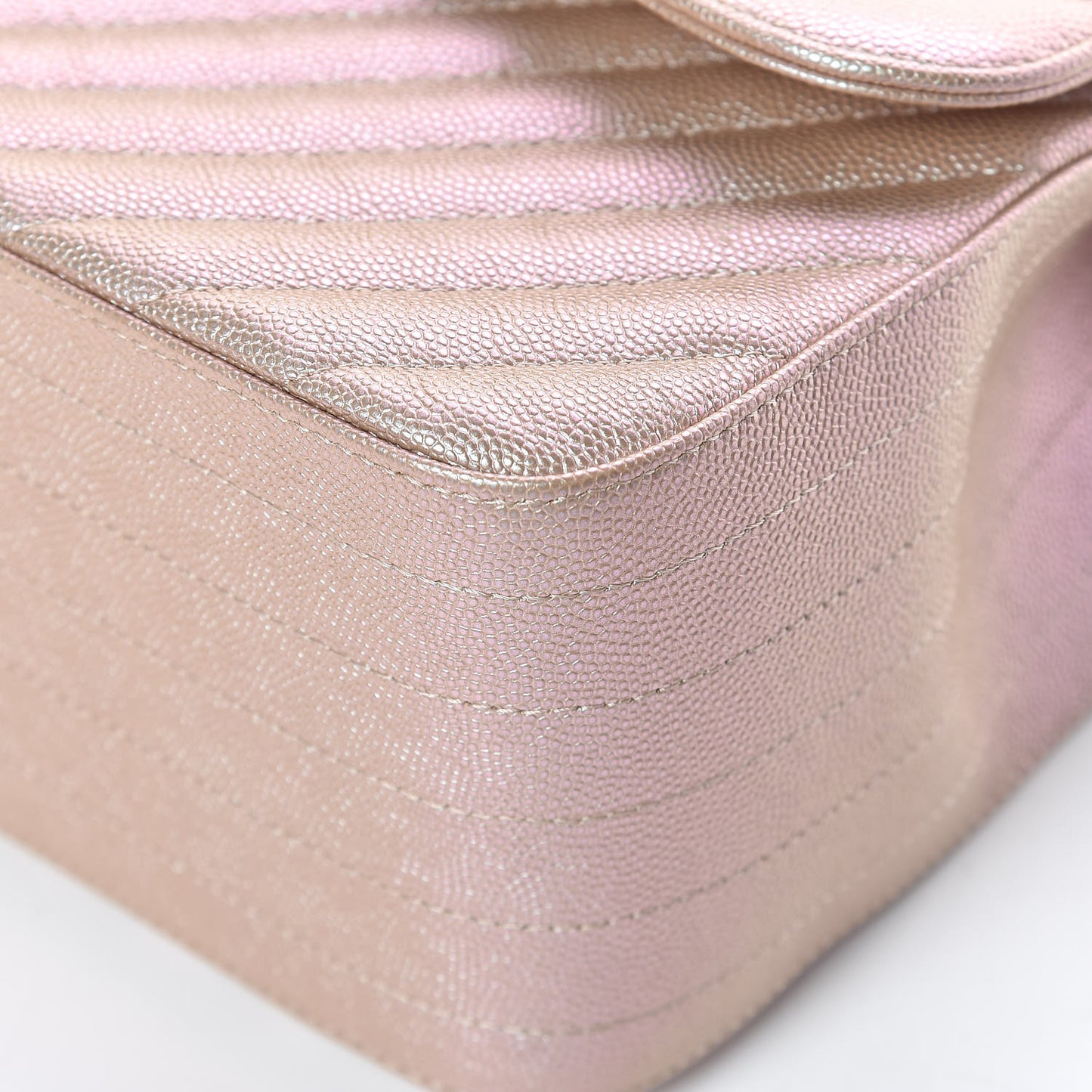 Metallic Caviar Chevron Quilted Jumbo Double Flap Light Gold