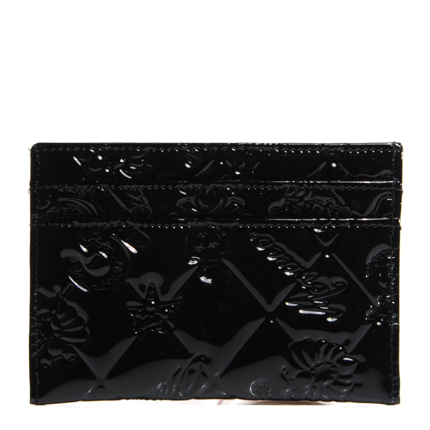 Patent Calfskin Lucky Symbols Card Holder Case Black