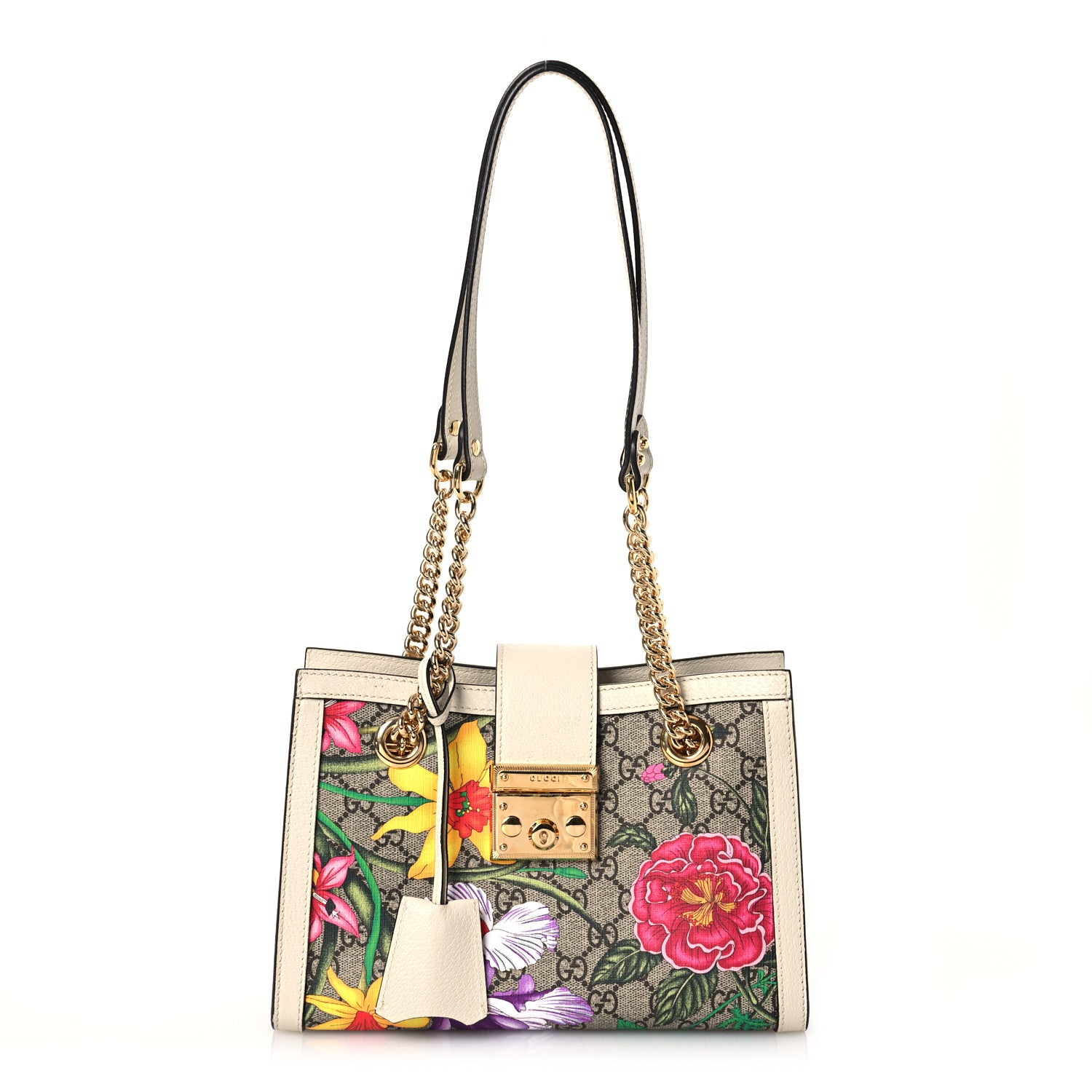 Gucci GG Supreme Monogram Flora Textured Calfskin Small Padlock Tote Beige Ebony Multicolor Mystic White 1 of 17