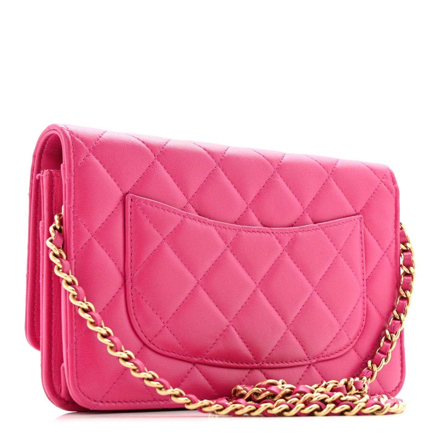 Lambskin Quilted Studded CC Wallet On Chain WOC Dark Pink
