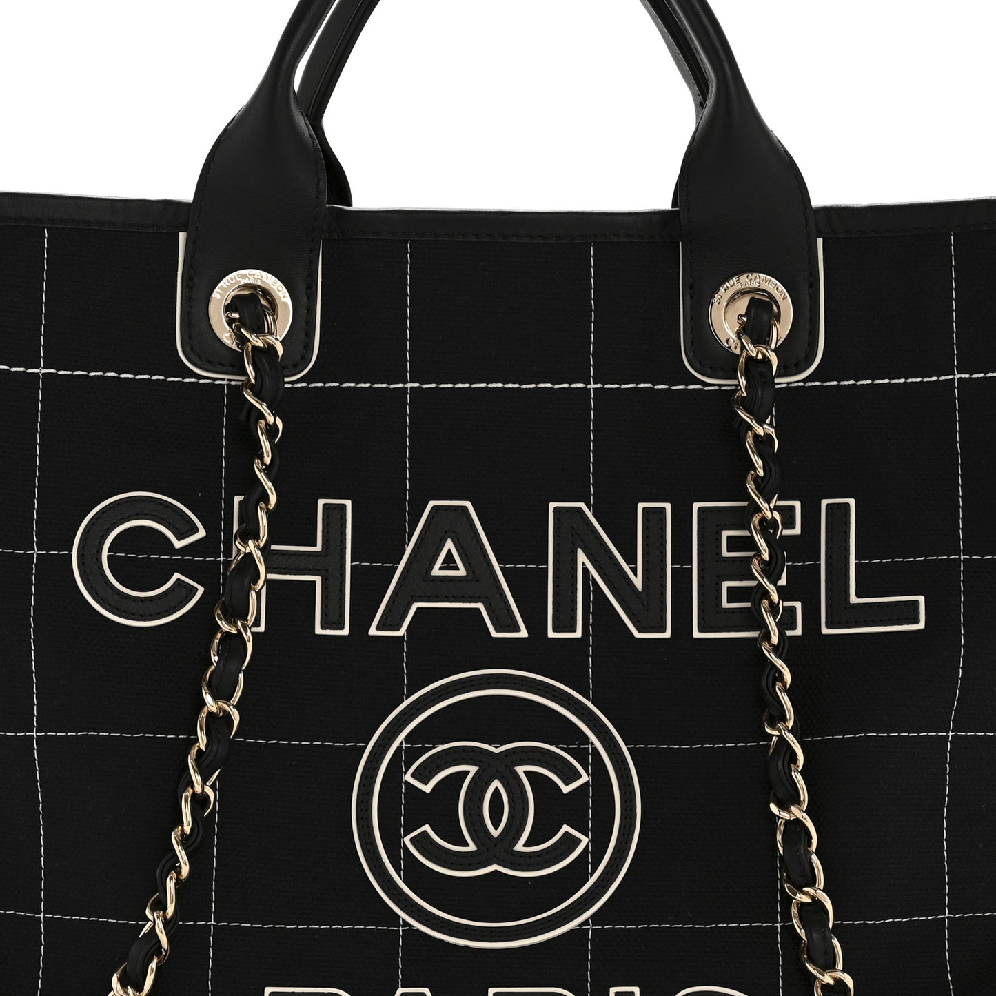 Cotton Medium Deauville Tote Black White