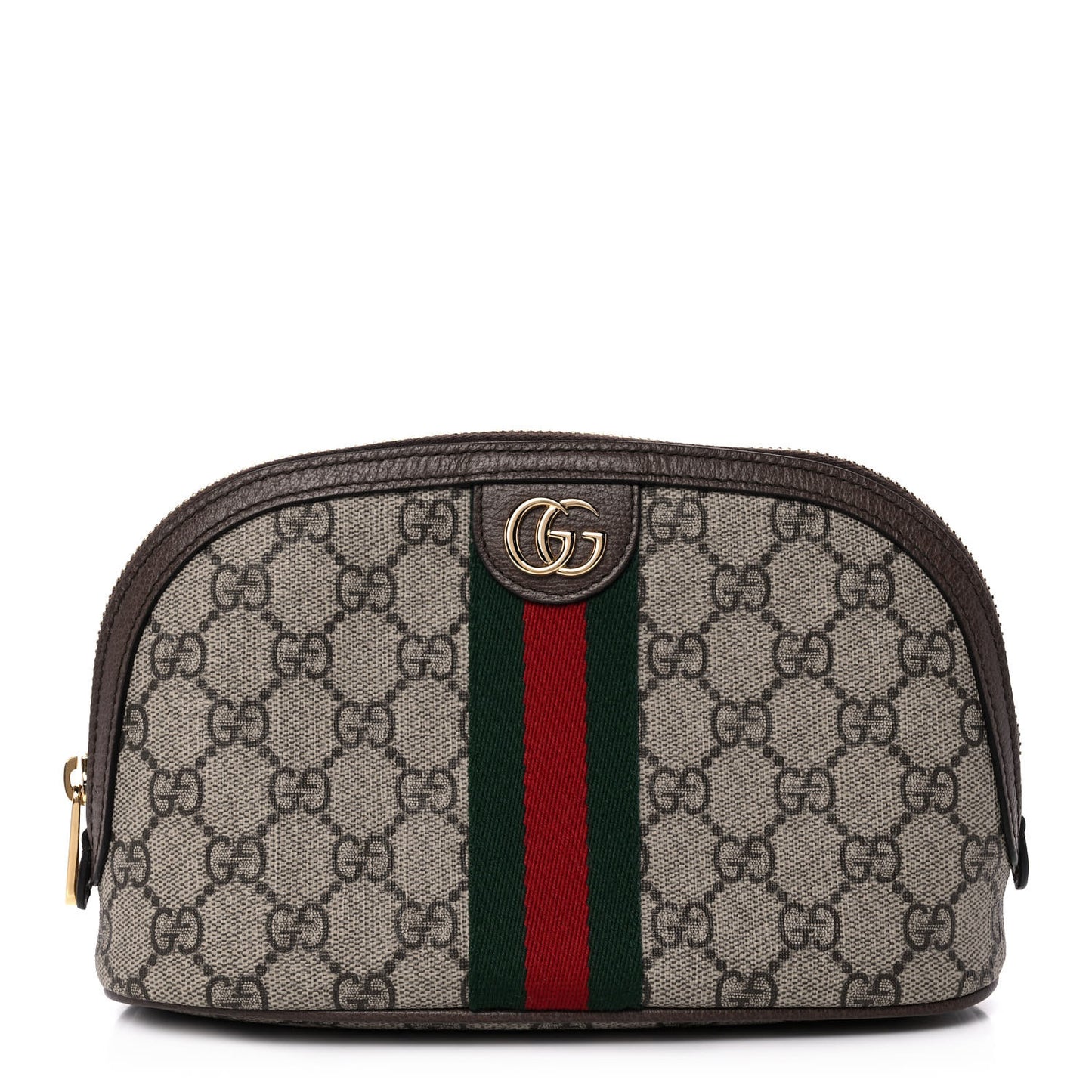 GG Supreme Monogram Textured Calfskin Web Large Ophidia Cosmetic Case Beige Ebony New Acero