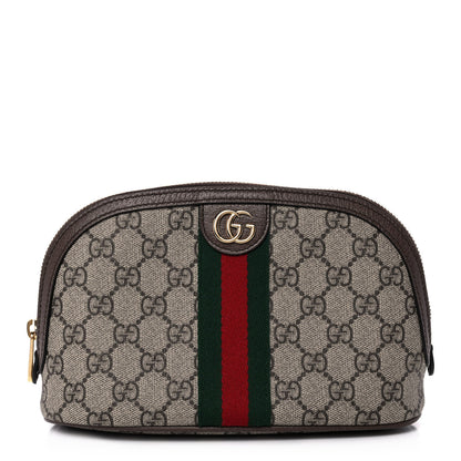 Gucci GG Supreme Monogram Textured Calfskin Web Large Ophidia Cosmetic Case Beige Ebony New Acero 1 of 13