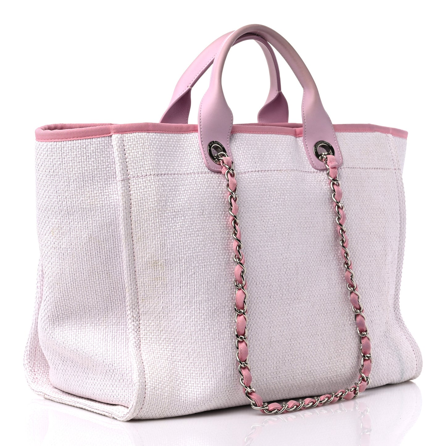 Woven Straw Raffia Medium Deauville Tote Pink