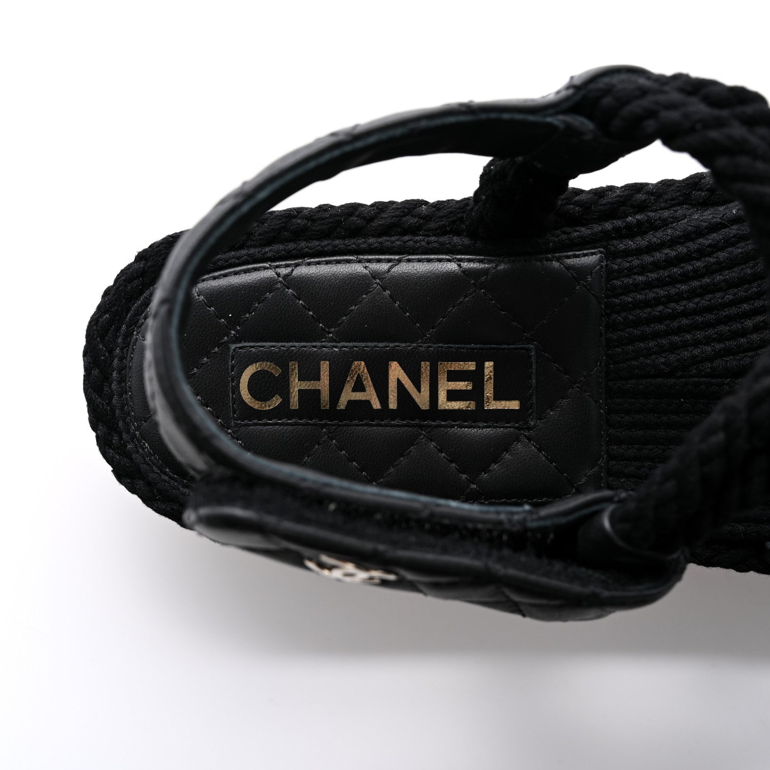 Chanel Cord Lambskin Quilted Logo Sandals 39 Black 7 of 10