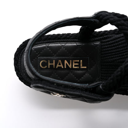 Chanel Cord Lambskin Quilted Logo Sandals 39 Black 7 of 10