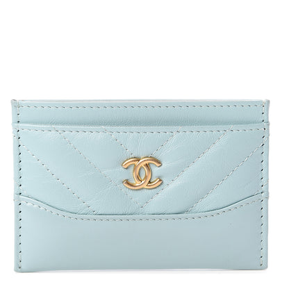 Chanel Aged Calfskin Chevron Quilted Gabrielle Card Holder Wallet Light Blue 1 of 7