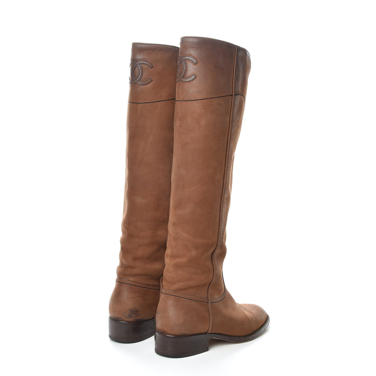 Calfskin Ascot CC Knee High Boots 37 Light Brown