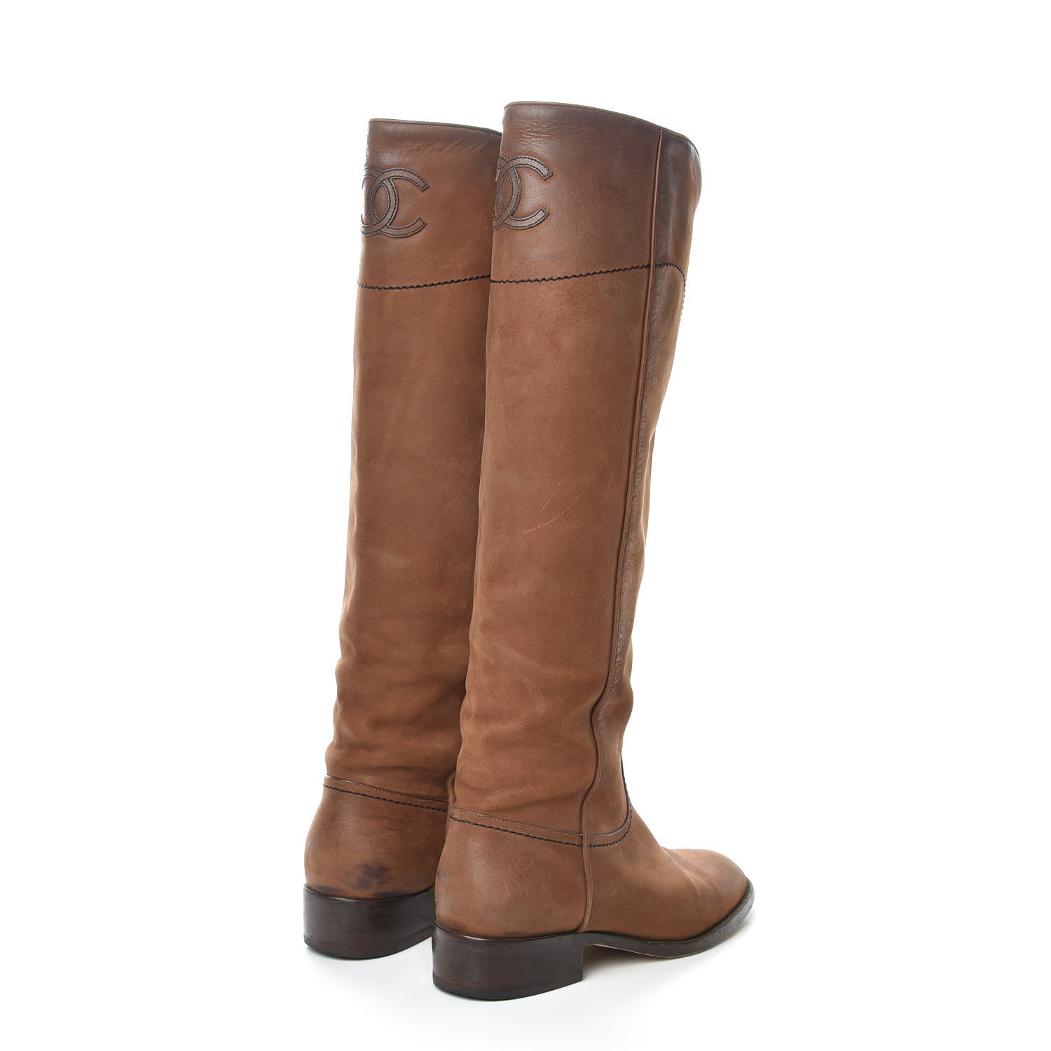 Chanel Calfskin Ascot CC Knee High Boots 37 Light Brown 4 of 14