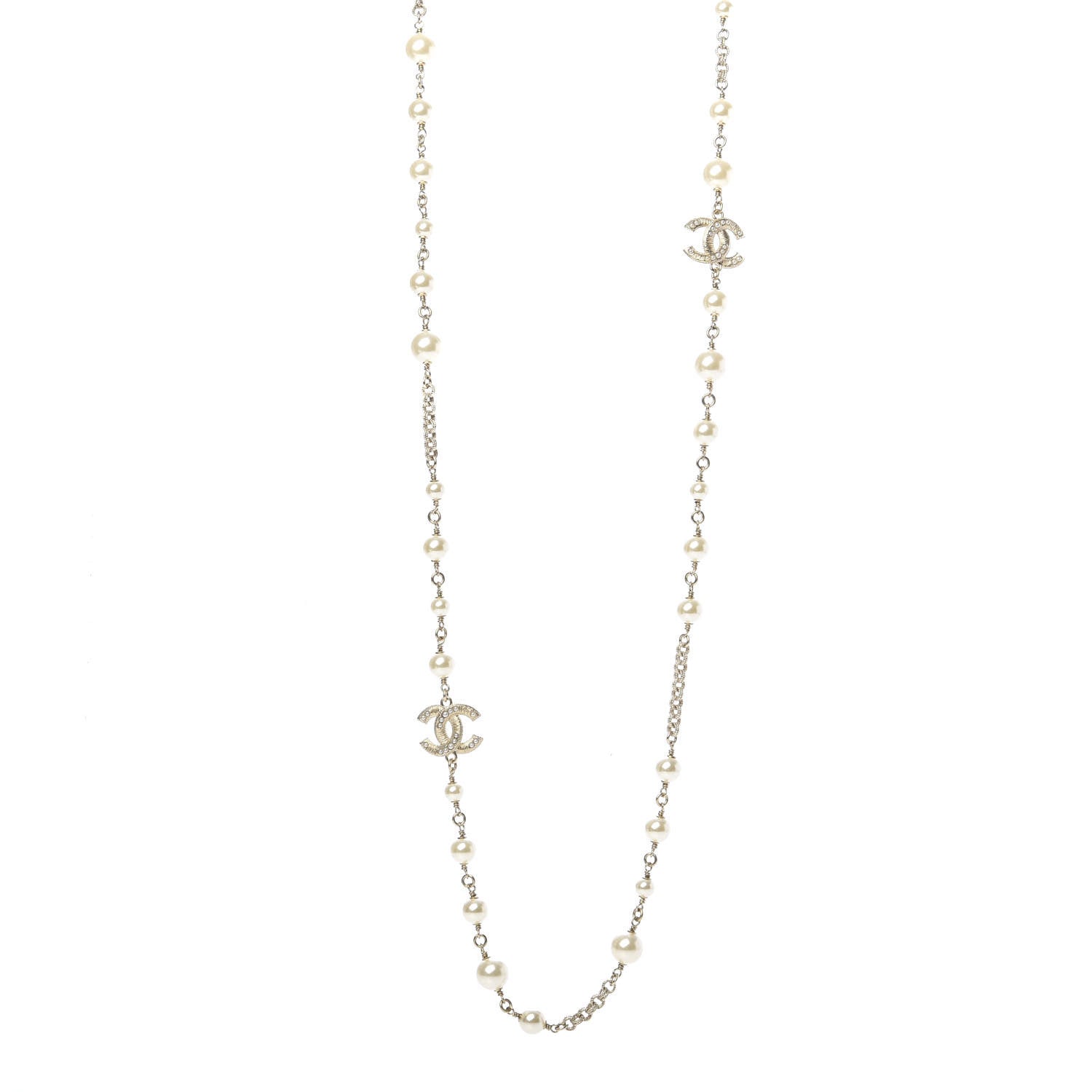 Chanel Graduated Pearl Crystal Twisted CC Long Necklace Gold 1 of 5