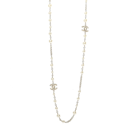 Chanel Graduated Pearl Crystal Twisted CC Long Necklace Gold 1 of 5