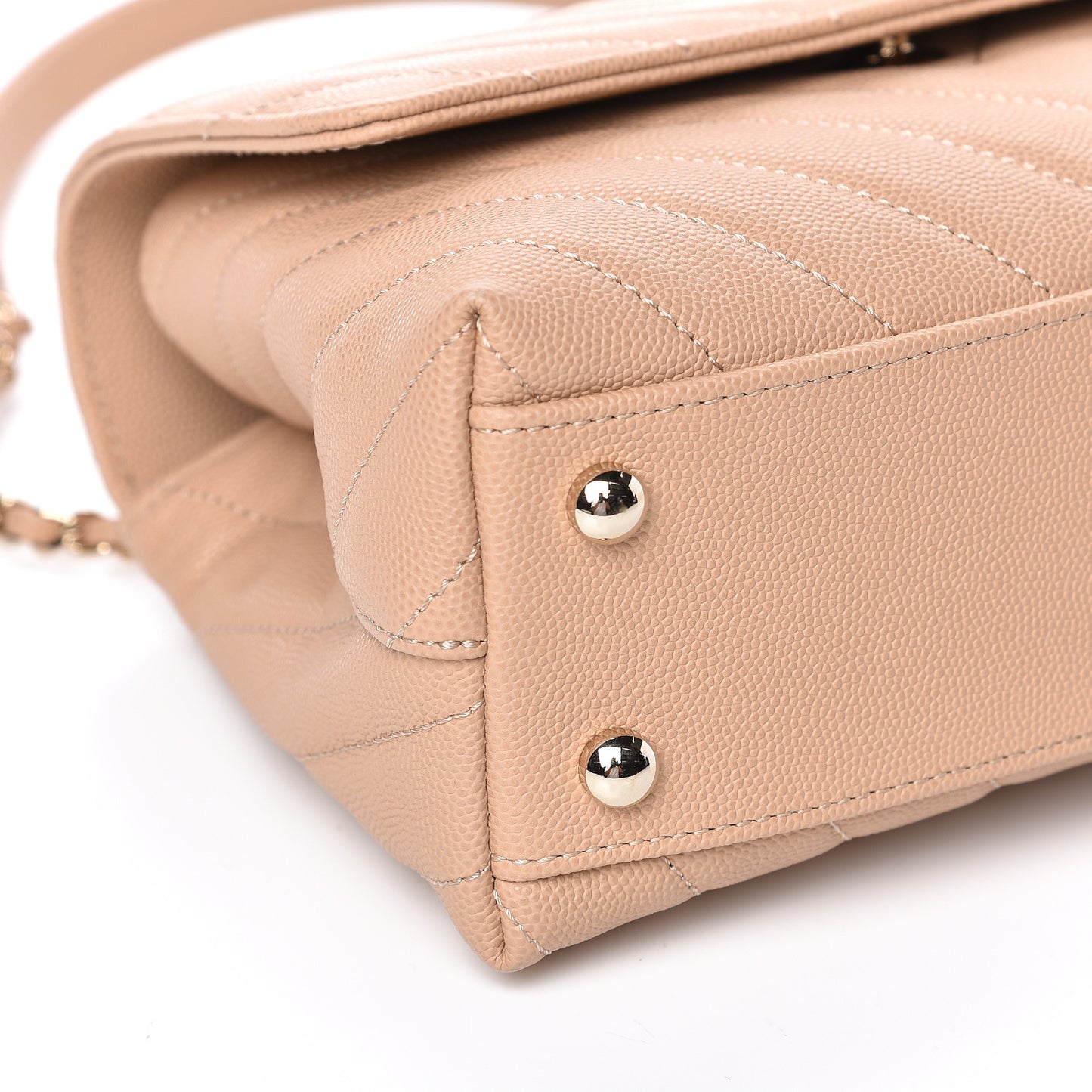 Caviar Chevron Quilted Mini Coco Handle Flap Beige