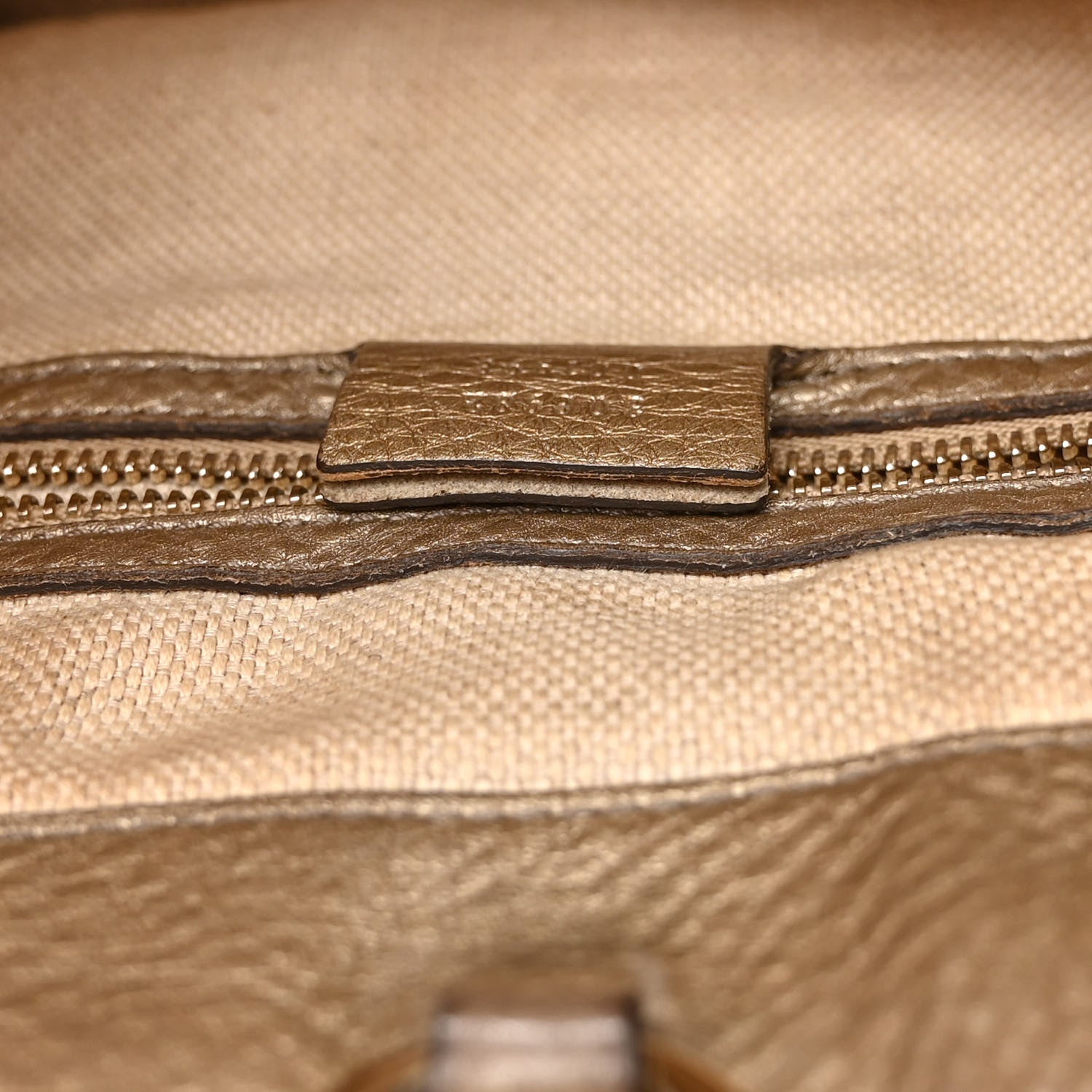 Gucci Metallic Pebbled Calfskin Medium Soho Chain Shoulder Bag Golden Beige 12 of 14