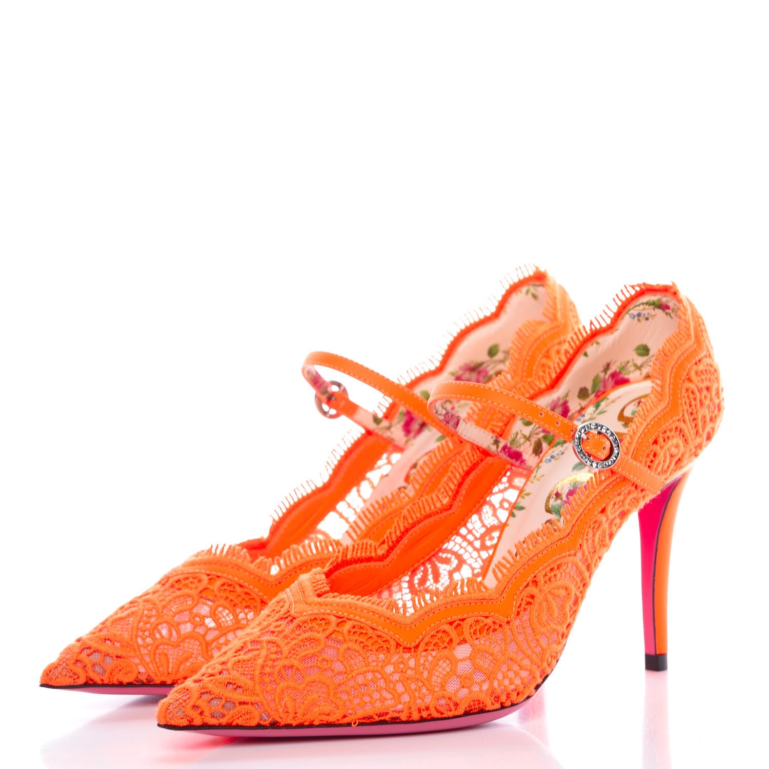 Gucci Lace Pizzo Venice Pumps 35.5 Orange Fluo 3 of 9