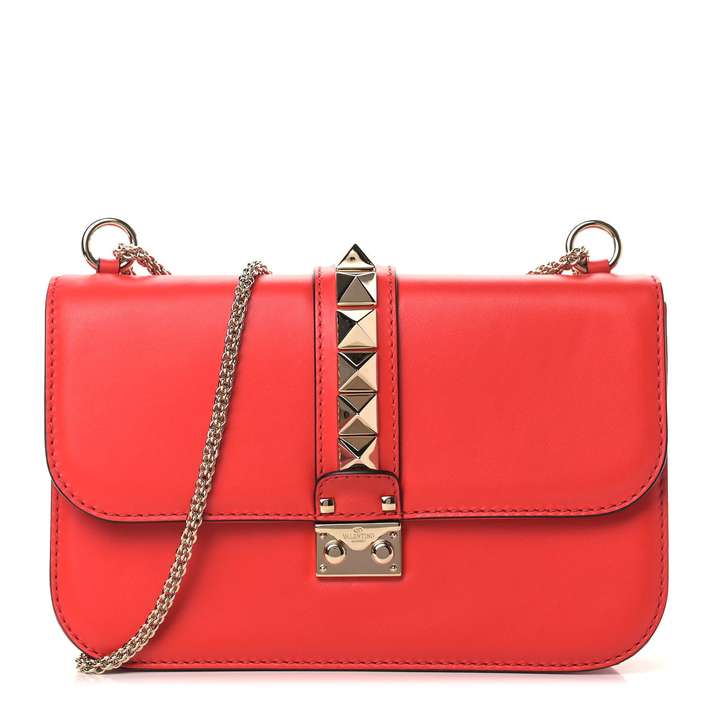 Vitello Medium Glam Lock Rockstud Flap Deep Orange