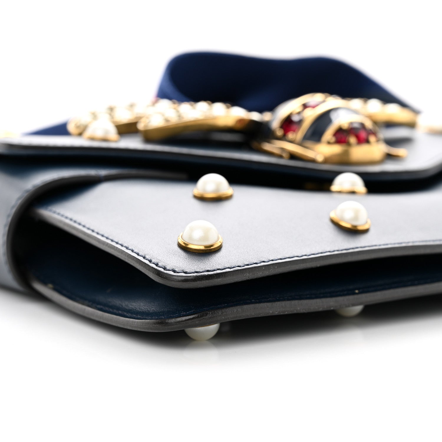Gucci Nappa Pearl Studded Mini Queen Margaret Broadway Shoulder Bag Blue Agata 9 of 10