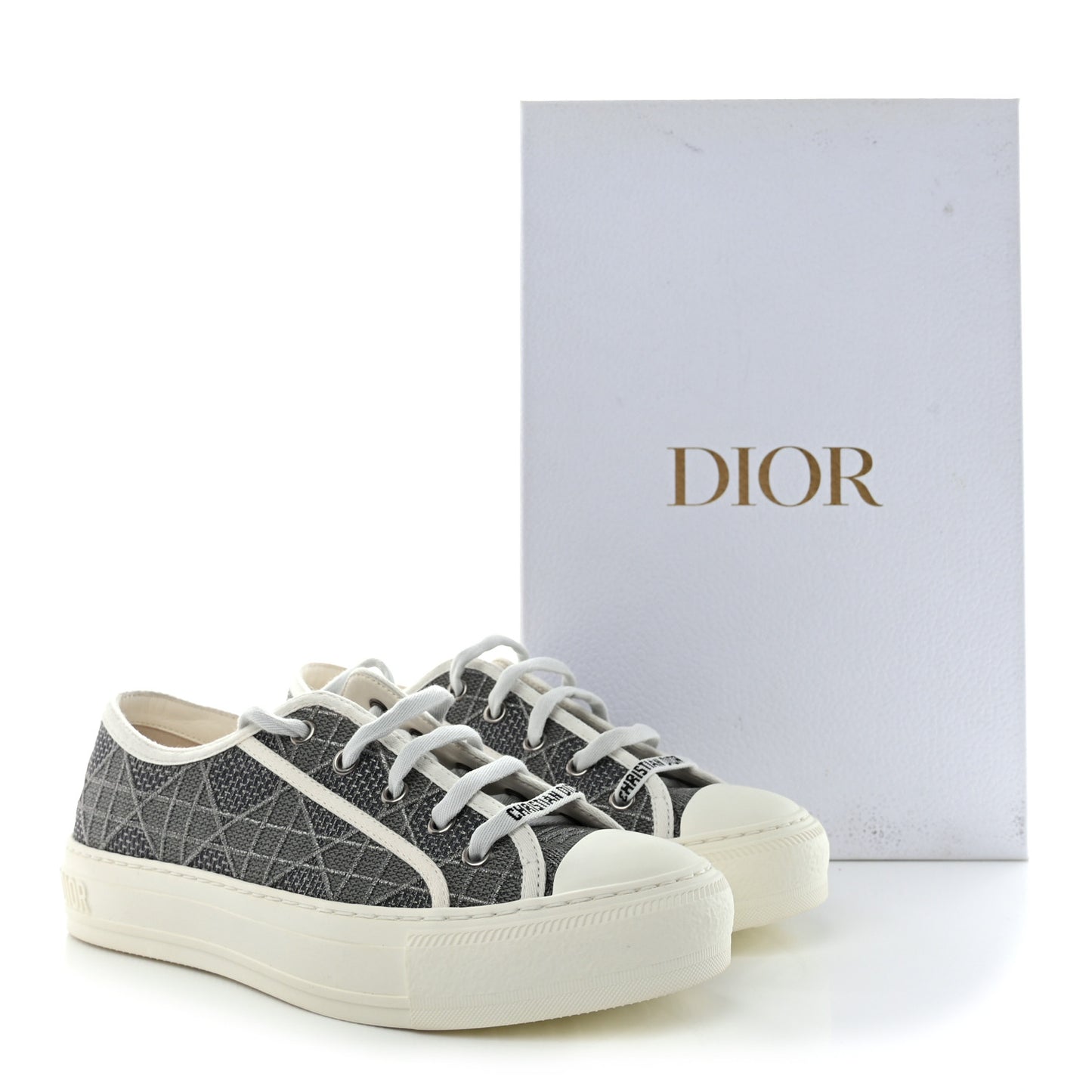 Laminated Canvas Cannage Embroidered Womens Walk'N'Dior Low Top Sneakers 37 Metal Grey