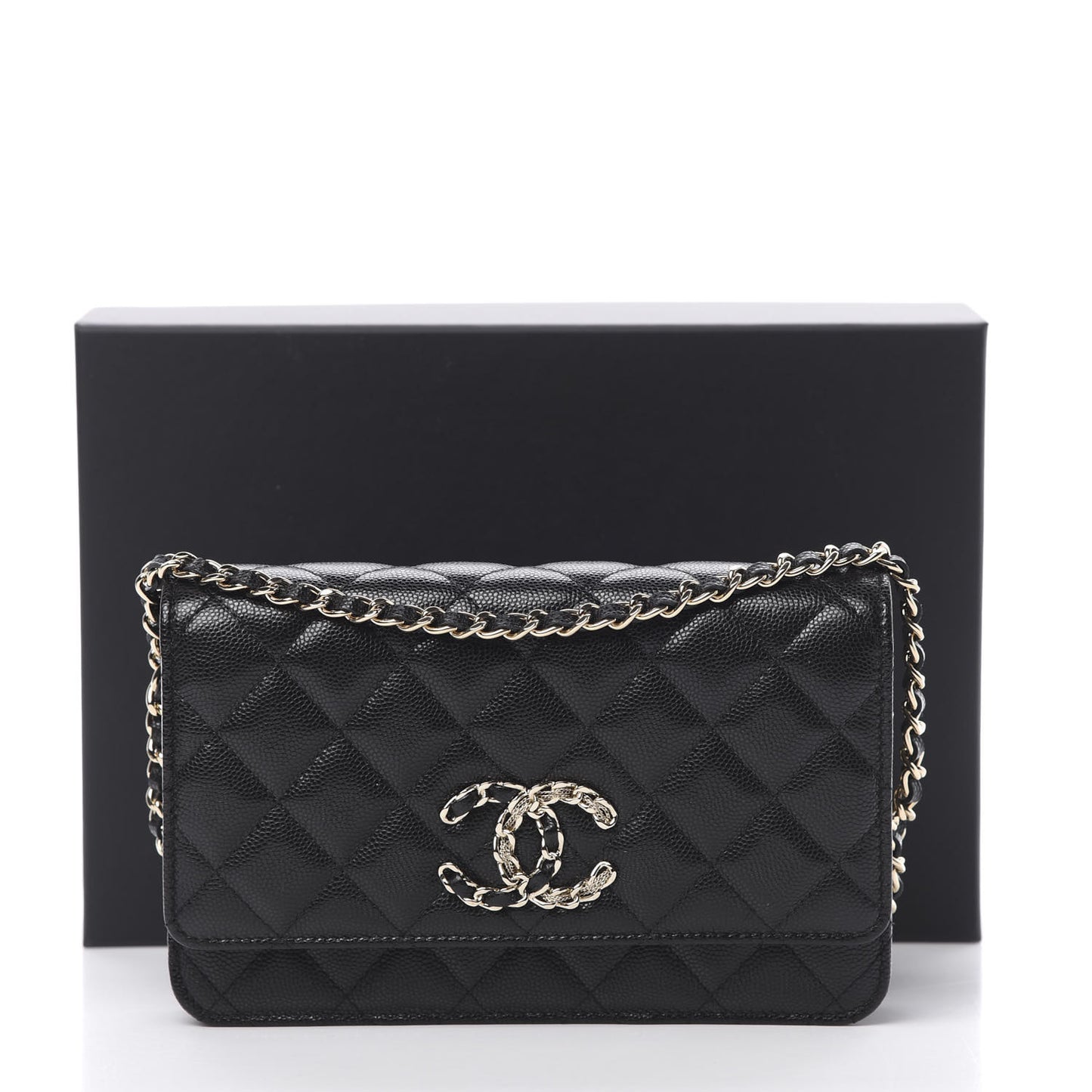 Caviar Quilted French New Wave Chain CC Wallet On Chain WOC Black