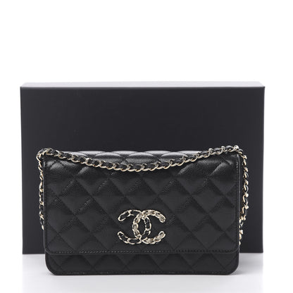 Chanel Caviar Quilted French New Wave Chain CC Wallet On Chain WOC Black 12 of 12