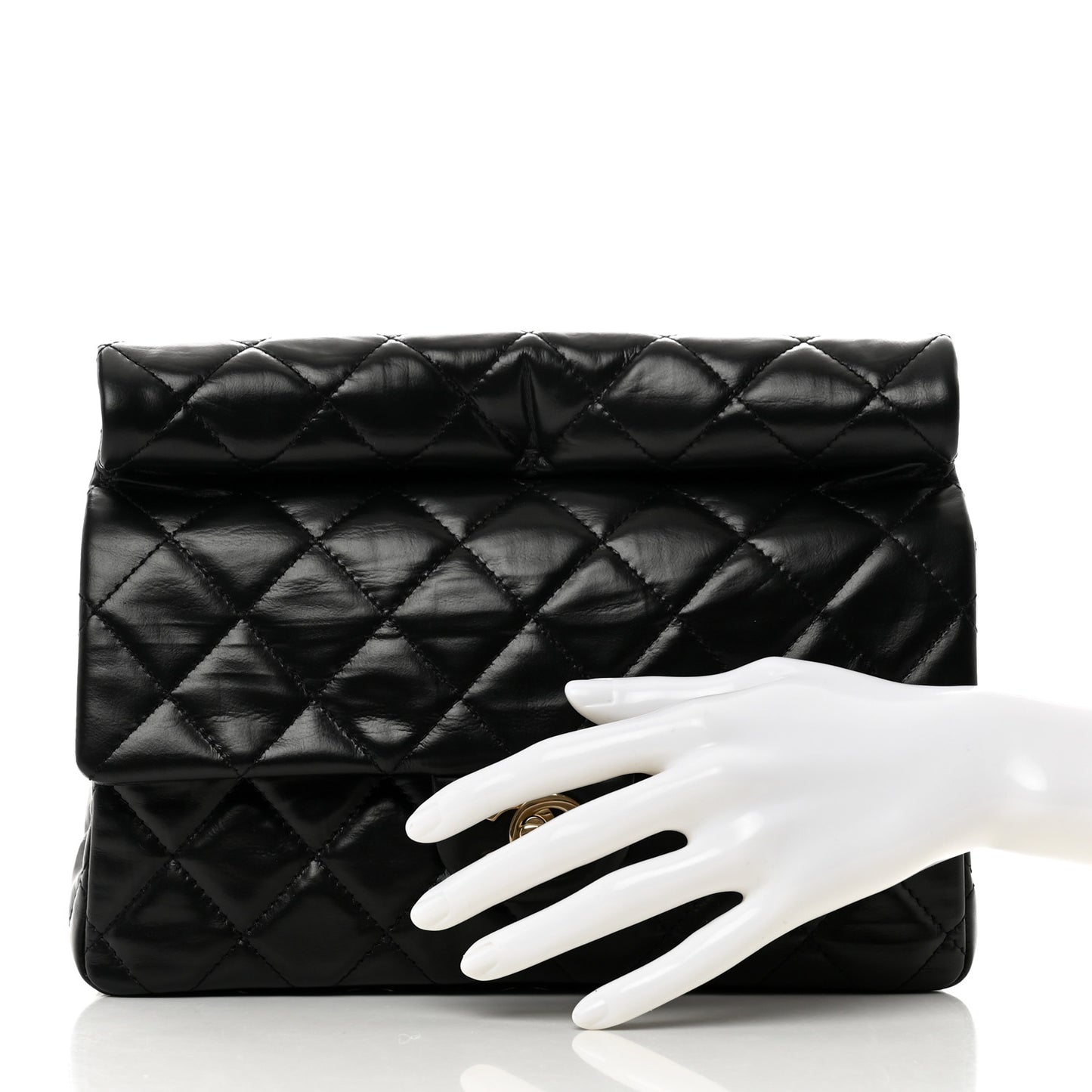 Crumpled Calfskin Quilted Clutch Black