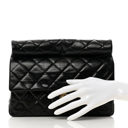 Chanel Crumpled Calfskin Quilted Clutch Black 2 of 7