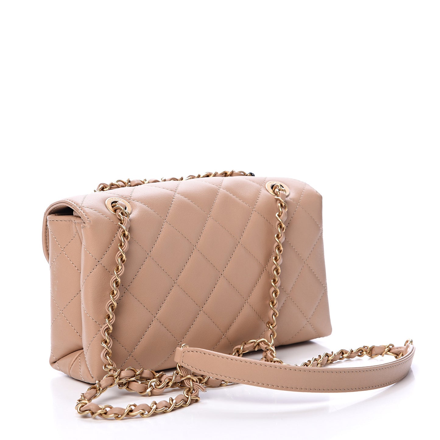 Calfskin Quilted Small Enchained Flap Beige