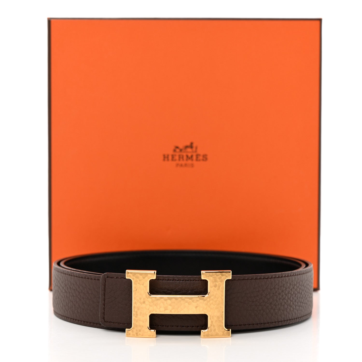 Hermes Box Togo 32mm Martelee H Belt 90 36 Black Chocolate 8 of 8