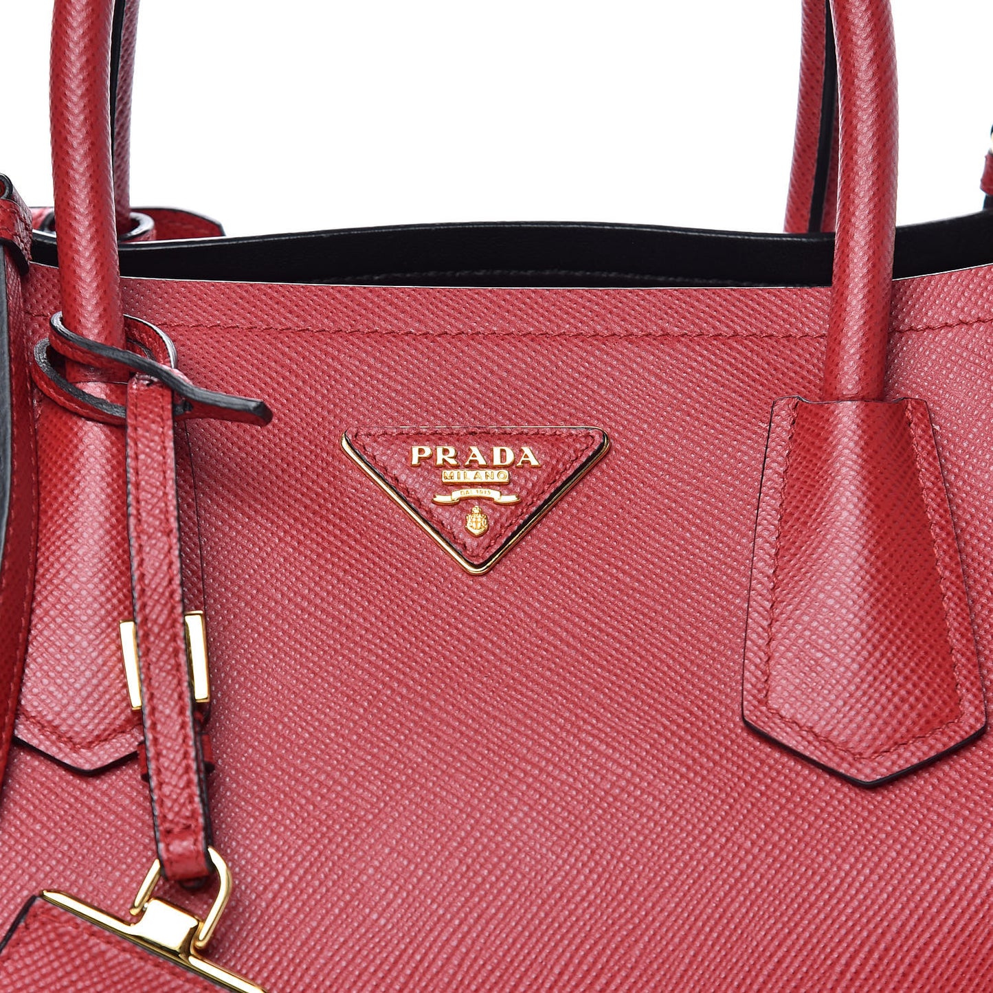 Saffiano Cuir Medium Double Bag Fuoco Black