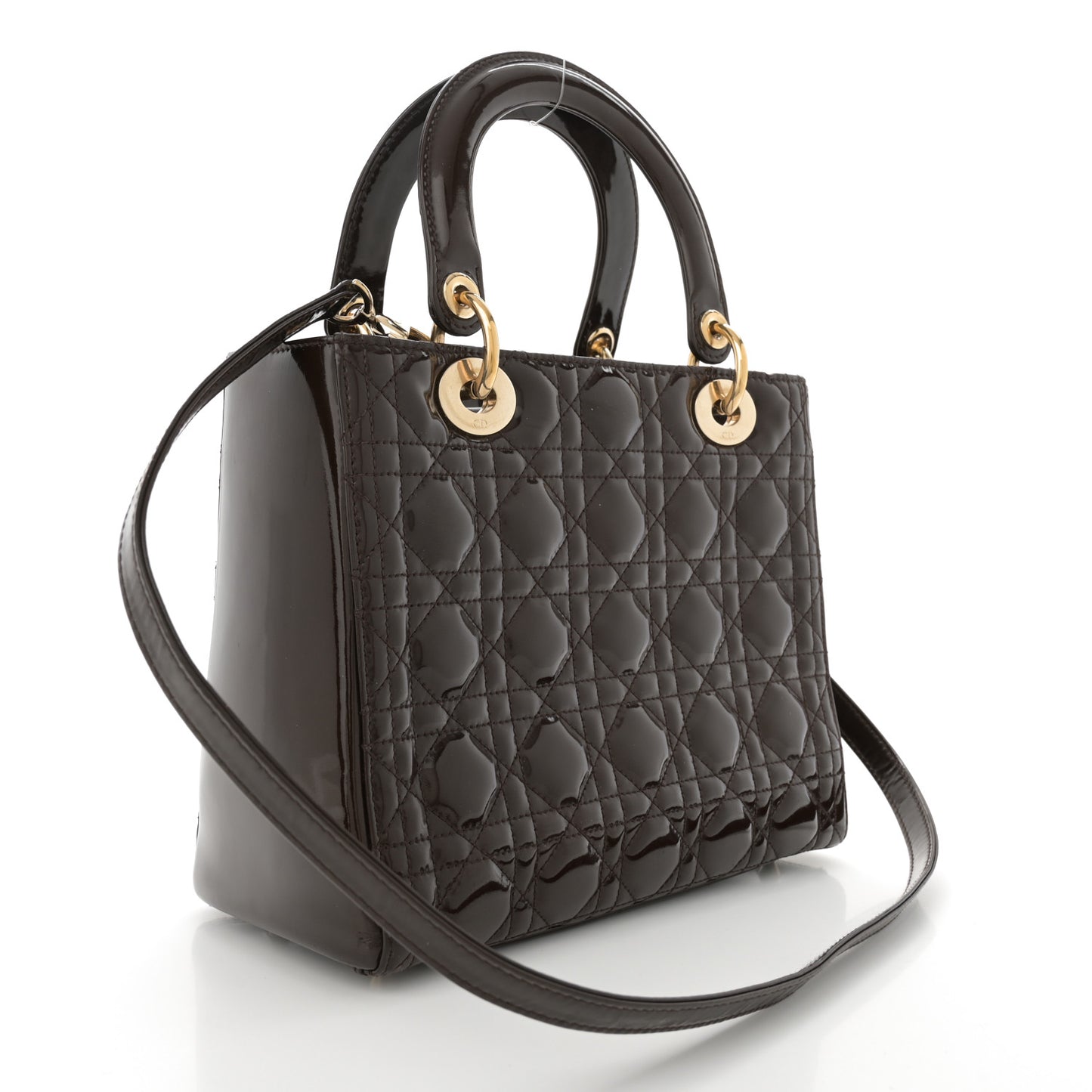 Patent Cannage Medium Lady Dior Dark Brown