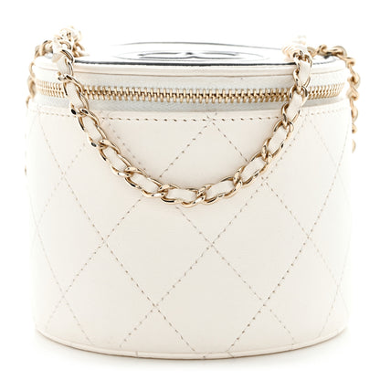 Chanel Lambskin Quilted Round Small Vanity Case With Chain White Black 1 of 15