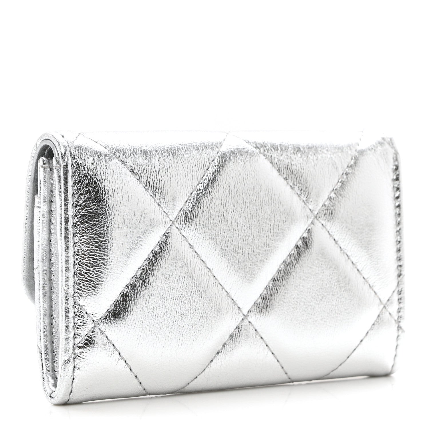 Chanel Metallic Goatskin Quilted Chanel 19 Flap Card Holder Silver 3 of 9