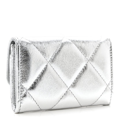 Chanel Metallic Goatskin Quilted Chanel 19 Flap Card Holder Silver 3 of 9