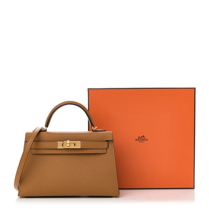 Hermes Chevre Mysore Verso Mini Kelly Sellier 20 Caramel Cacao 10 of 10
