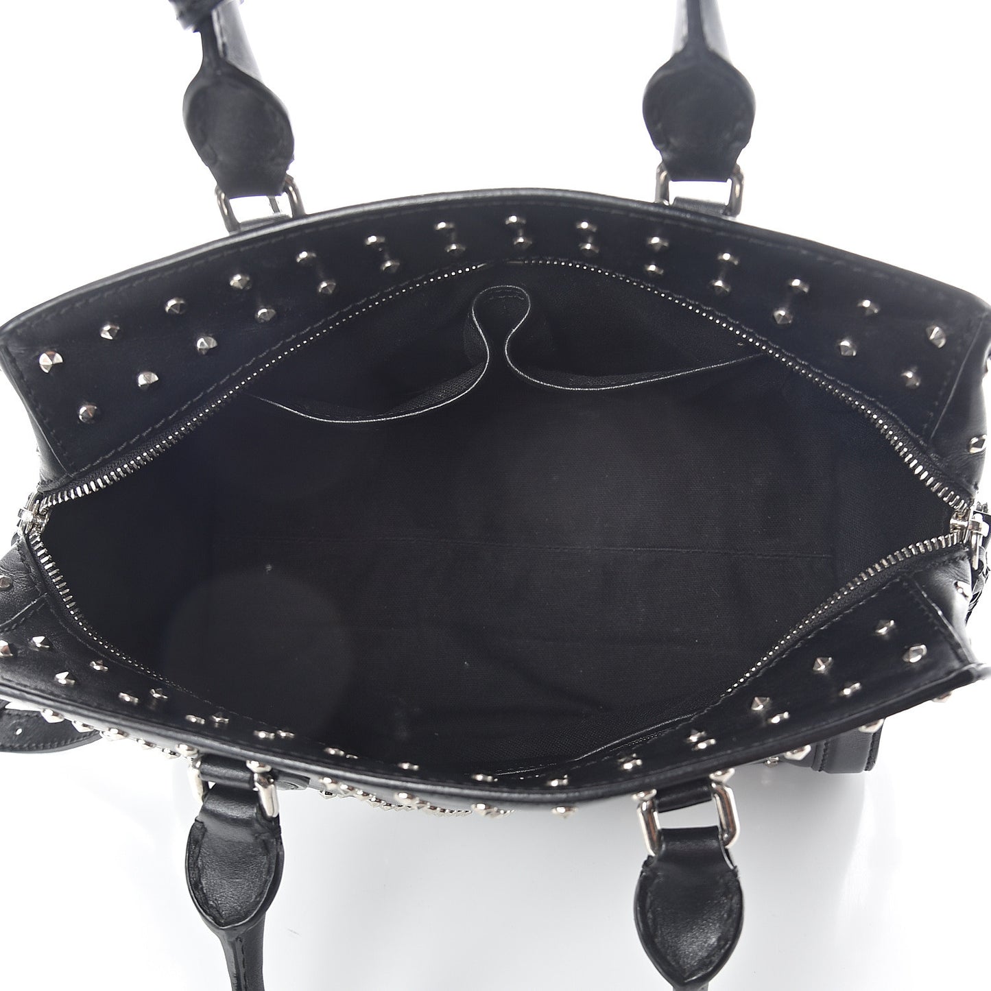 Calfskin Small Studded Padlock Zip Around Tote Black