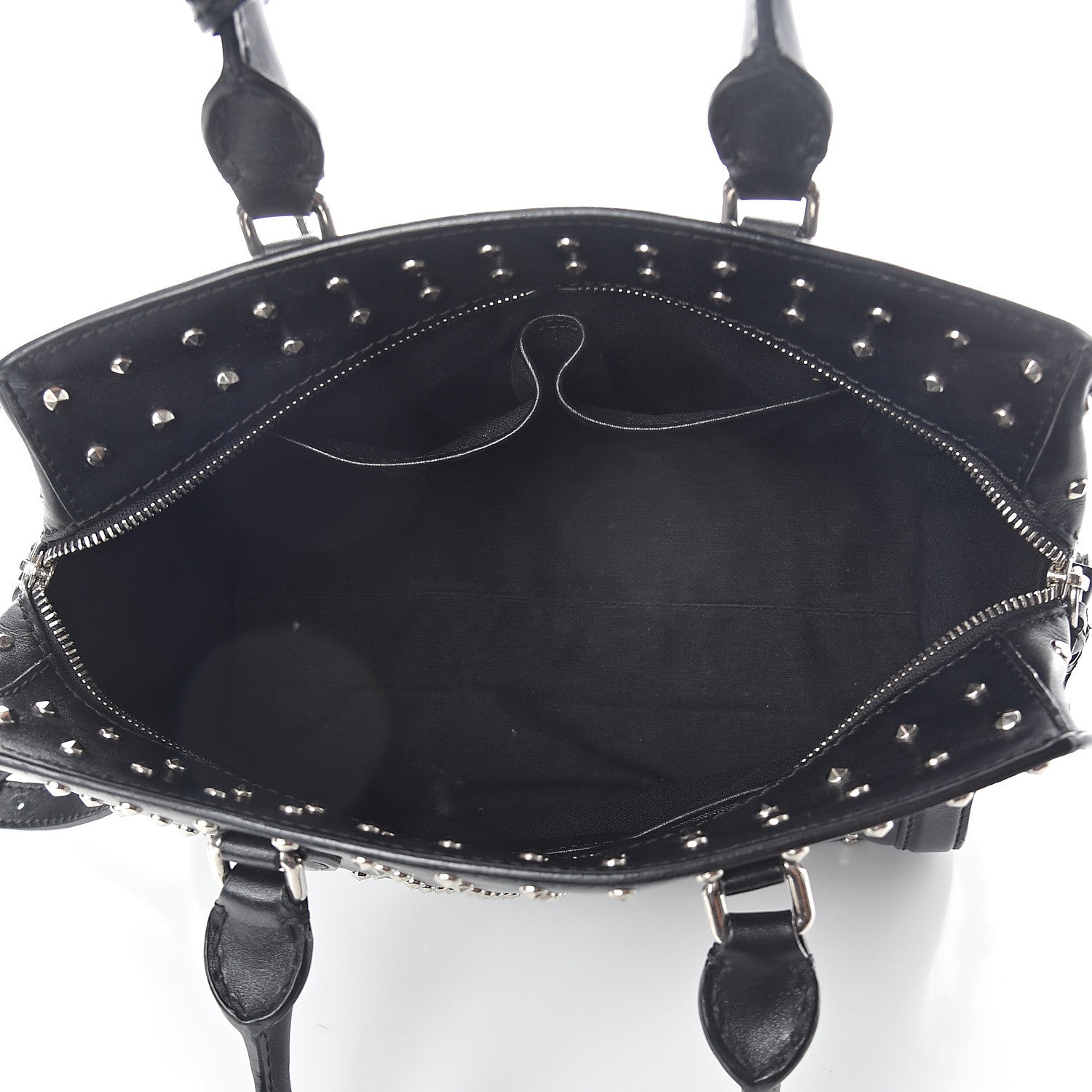 Alexander McQueen Calfskin Small Studded Padlock Zip Around Tote Black 4 of 9