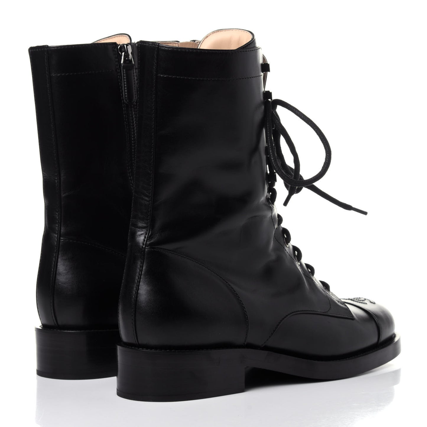 Calfskin Lace Up Combat Boots 41.5 Black