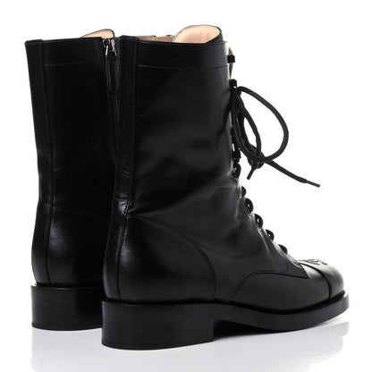 Chanel Calfskin Lace Up Combat Boots 41.5 Black 4 of 11