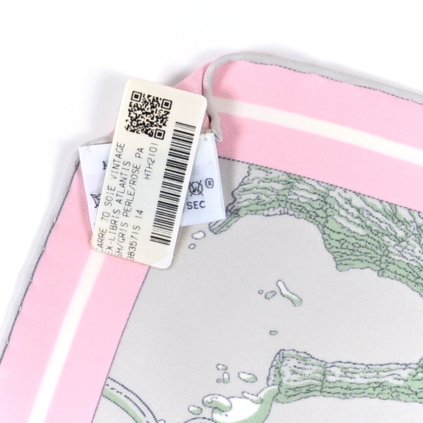 Silk Vintage Ex Libris Atlantis Scarf 70 Gris Perle Rose Pale