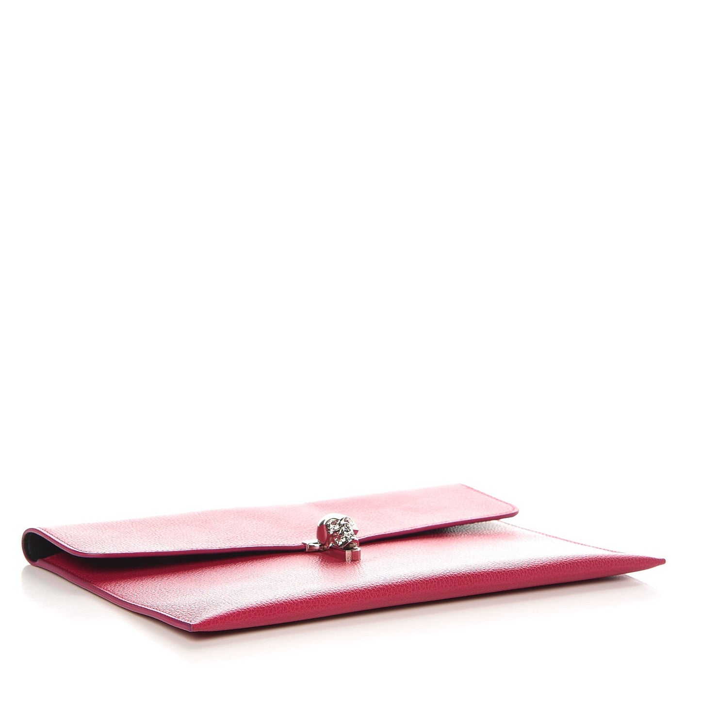 Calfskin Skull Envelope Clutch Fuchsia