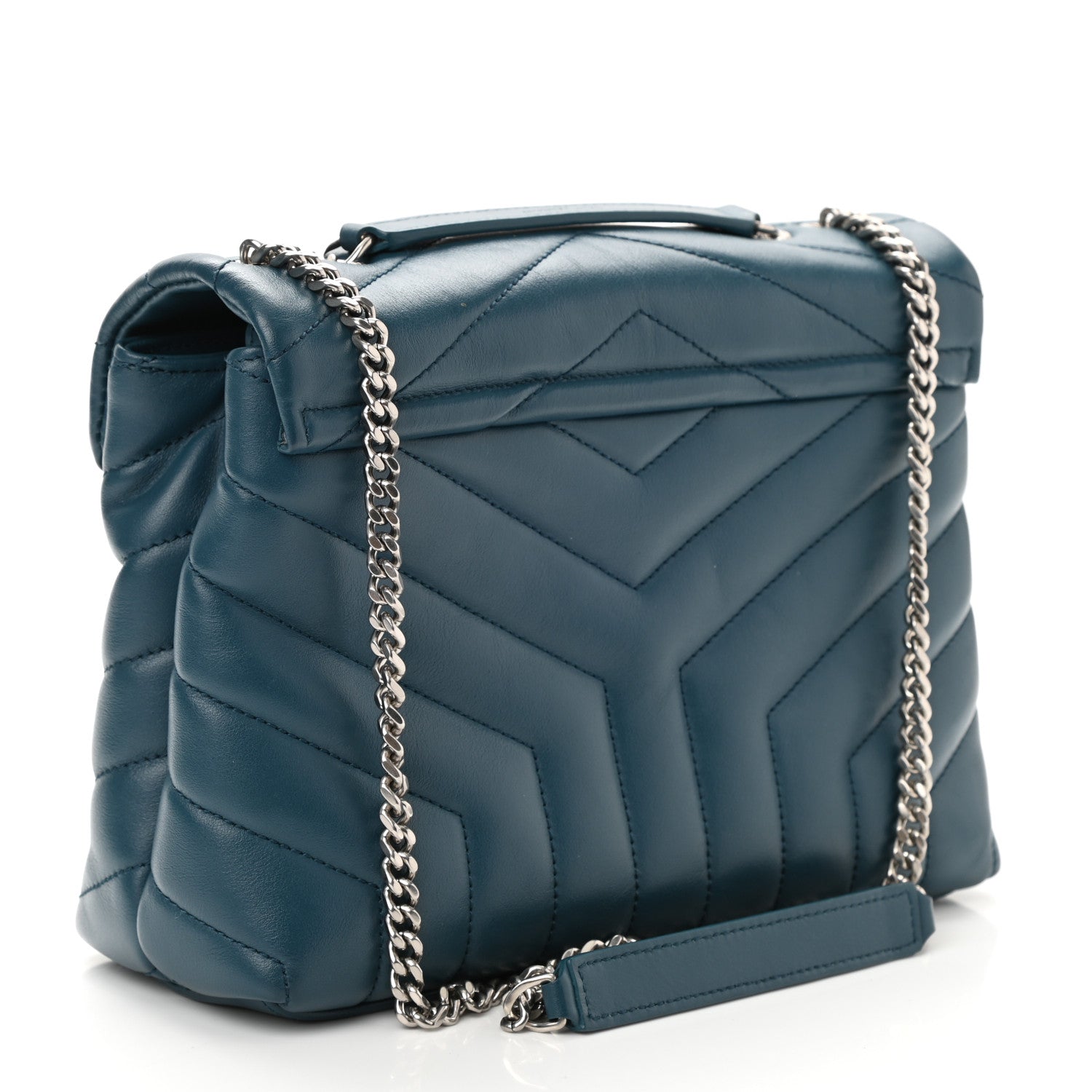 Saint Laurent Calfskin Y Quilted Monogram Small Loulou Chain Satchel Green 3 of 11