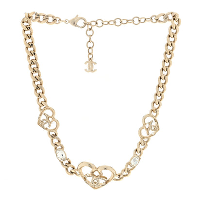 Chanel Metal Crystal Heart CC Chain Necklace Gold 3 of 4