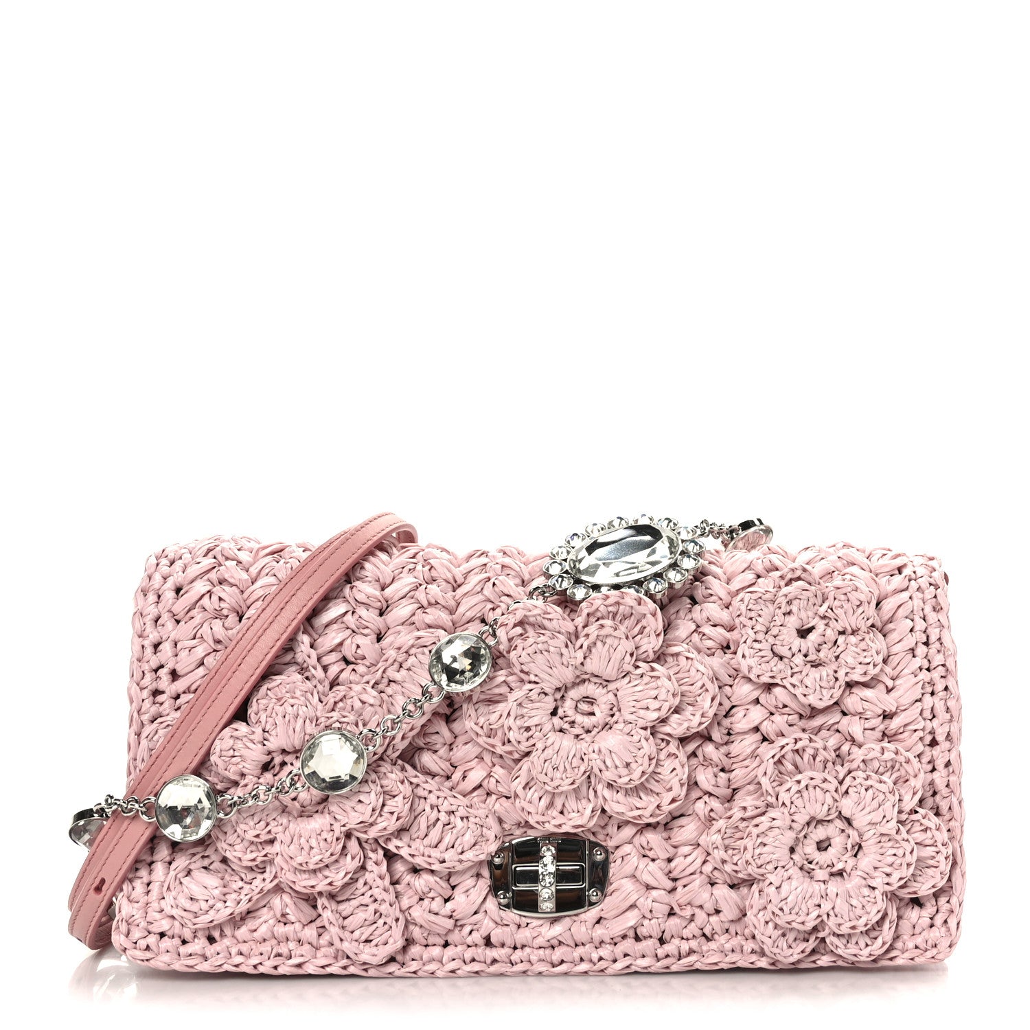 Miu Miu Raffia Crystal Flap Clutch Pink 1 of 8