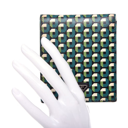 Prada Saffiano Geometric Print Bi-Fold Wallet Smeraldo Dis 2 of 9