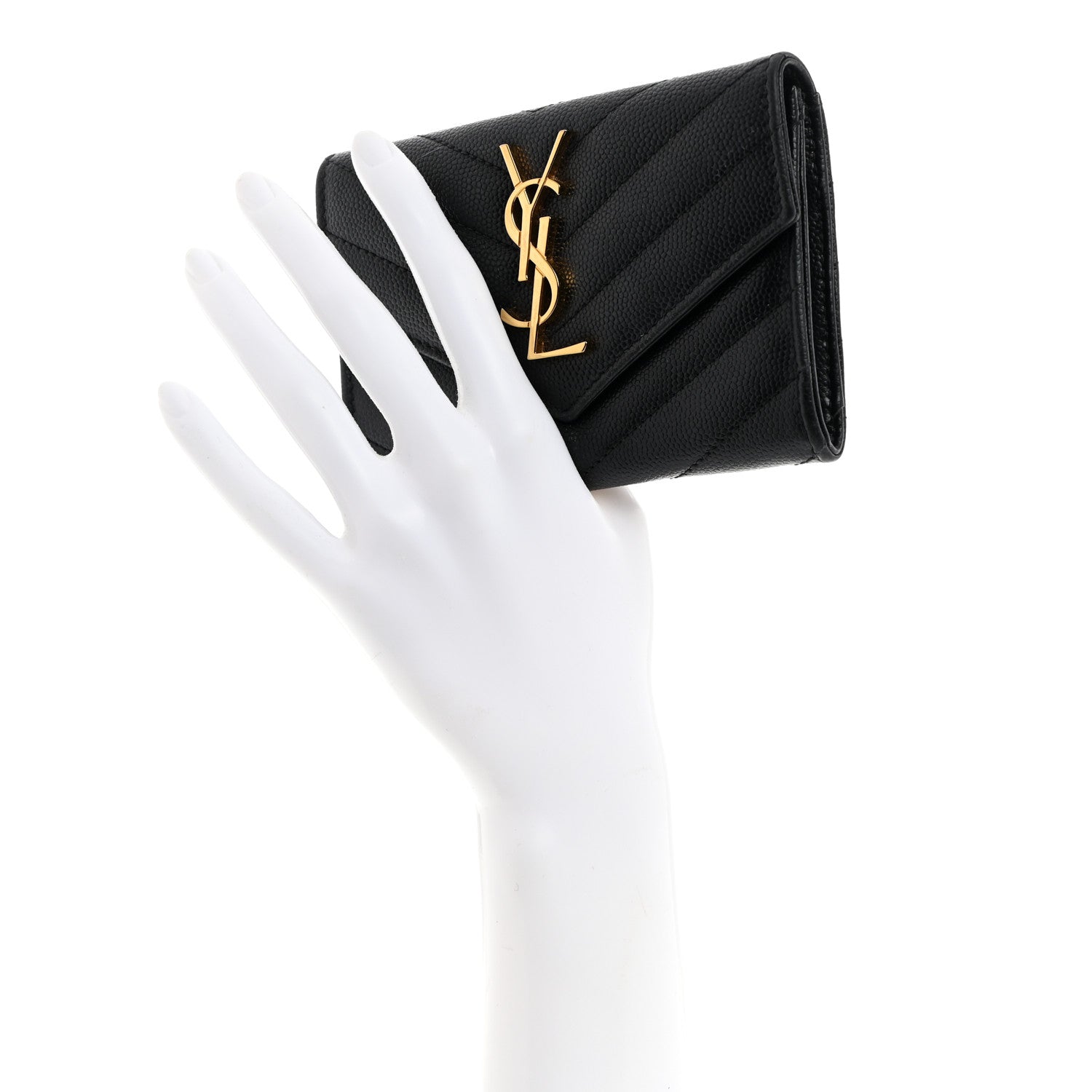 Saint Laurent Grain De Poudre Matelasse Chevron Small Monogram Envelope Wallet Black 2 of 8